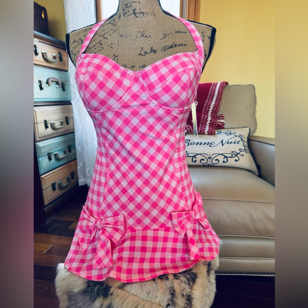 Juicy Couture Pink Gingham one piece swim
New with tags